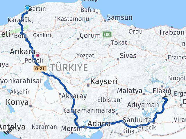Bartın Çüngüş Diyarbakır Arası Kaç Km - Yol Haritası