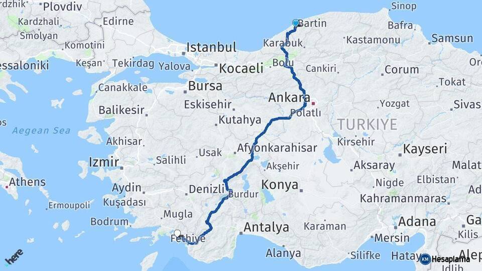 Bartın Dalaman Muğla Arası Kaç Km - Yol Haritası