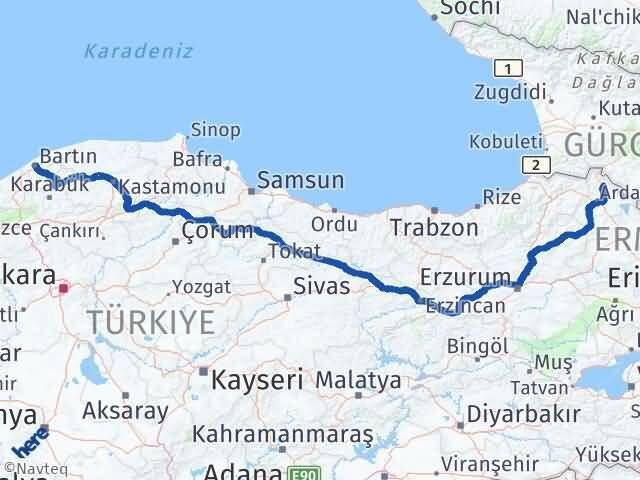 Bartın Damal Ardahan Arası Kaç Km - Yol Haritası