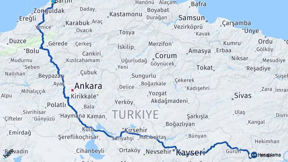 Bartın Darende Malatya Arası Kaç Km - Yol Haritası