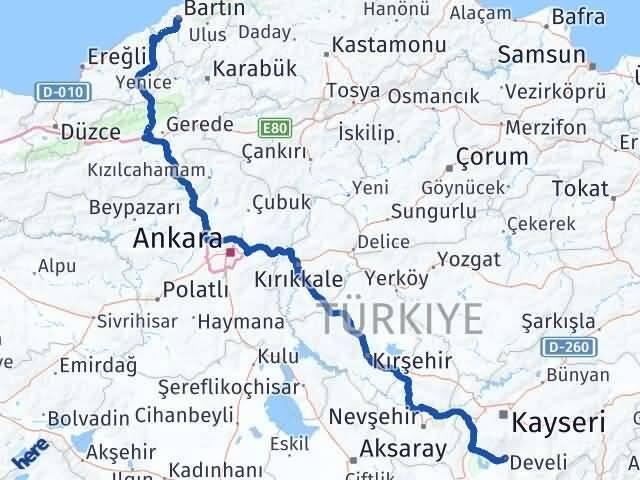 Bartın Develi Kayseri Arası Kaç Km - Yol Haritası