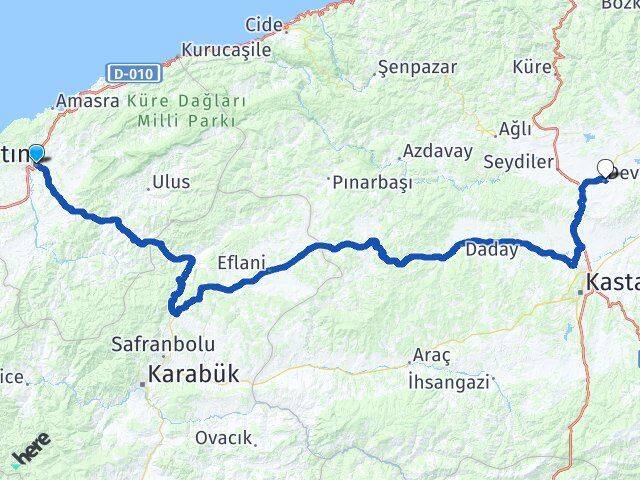 Bartın Devrekani Kastamonu Arası Kaç Km - Yol Haritası