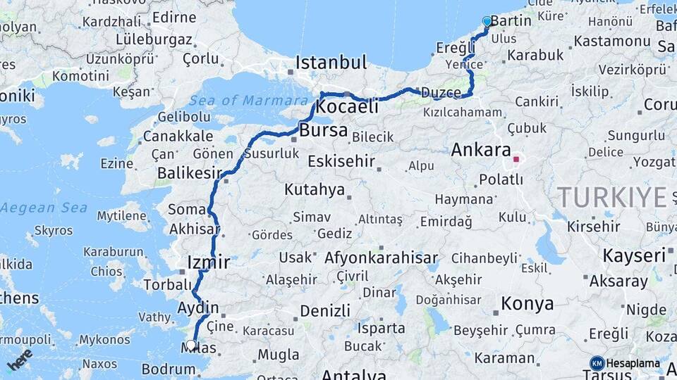 Bartın Didim Aydın Arası Kaç Km - Yol Haritası