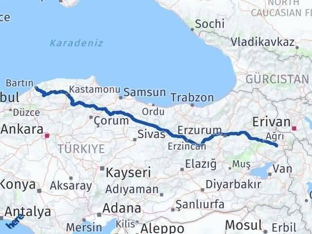 Bartın Diyadin Ağrı Arası Kaç Km - Yol Haritası