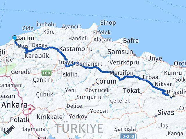 Bartın Doğanşar Sivas Arası Kaç Km - Yol Haritası