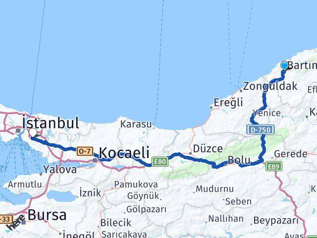 Bartın Dudullu OSB Ümraniye İstanbul Arası Kaç Km - Yol Haritası
