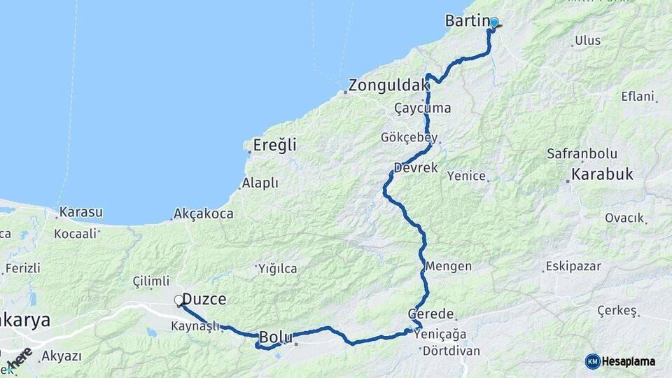 Bartın Düzce Arası Kaç Km - Yol Haritası