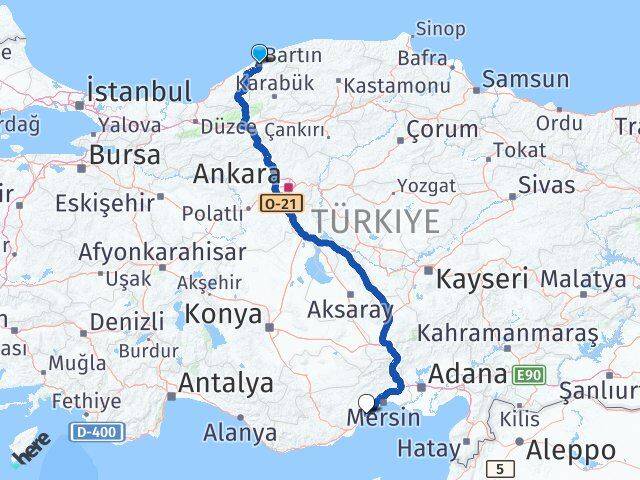 Bartın Erdemli Mersin Arası Kaç Km - Yol Haritası