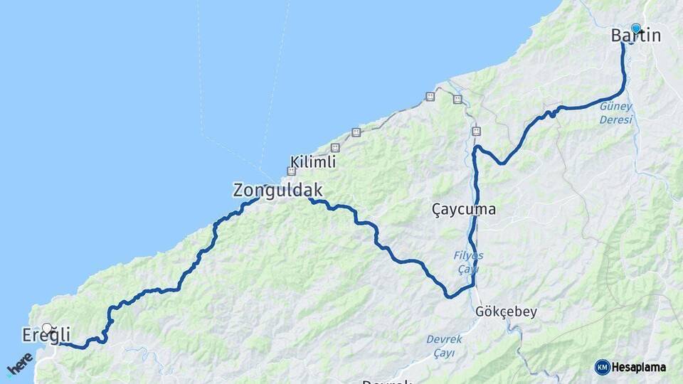 Bartın Ereğli Zonguldak Arası Kaç Km - Yol Haritası