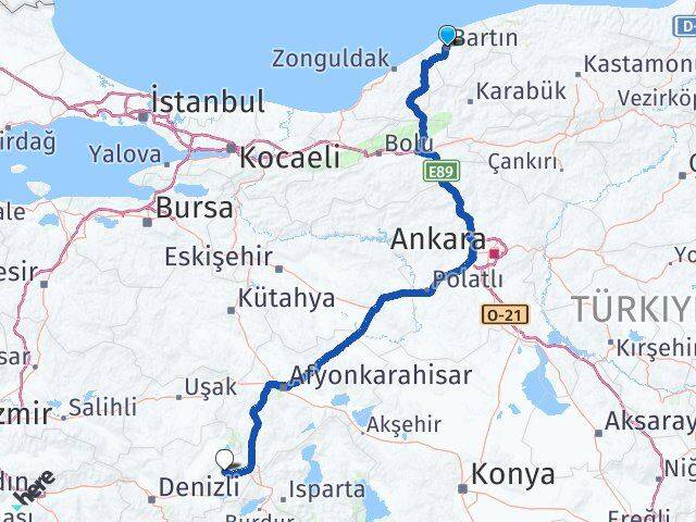 Bartın Evciler Afyonkarahisar Arası Kaç Km - Yol Haritası