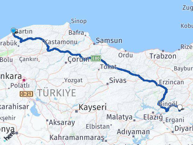 Bartın Genç Bingöl Arası Kaç Km - Yol Haritası