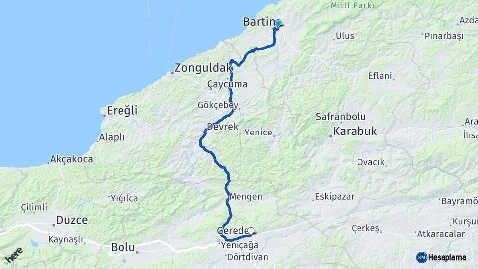 Bartın Gerede Bolu Arası Kaç Km - Yol Haritası