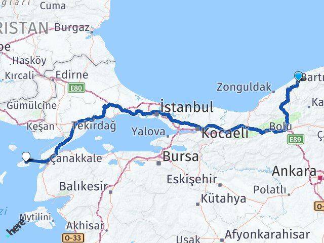 Bartın Gökçeada Çanakkale Arası Kaç Km - Yol Haritası