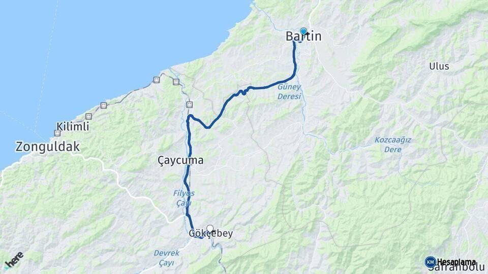 Bartın Gökçebey Zonguldak Arası Kaç Km - Yol Haritası