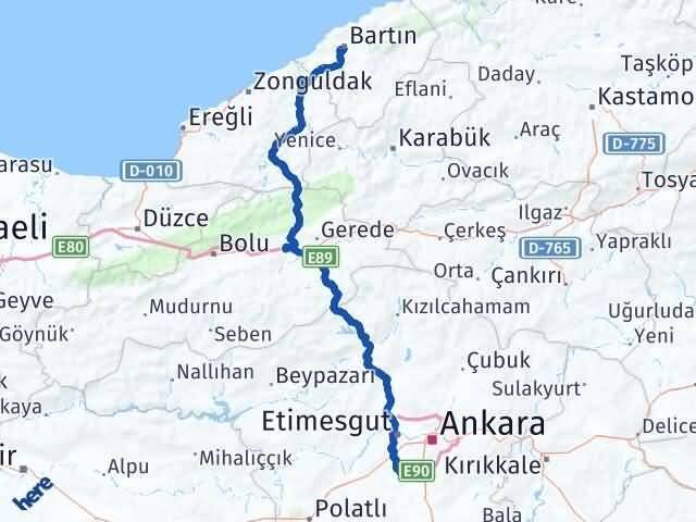 Bartın Gölbaşı Ankara Arası Kaç Km - Yol Haritası