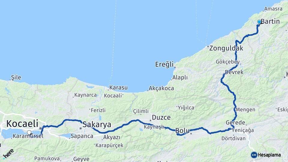 Bartın Gölcük Kocaeli Arası Kaç Km - Yol Haritası