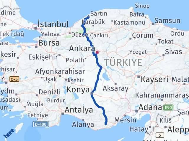 Bartın Gülnar Mersin Arası Kaç Km - Yol Haritası