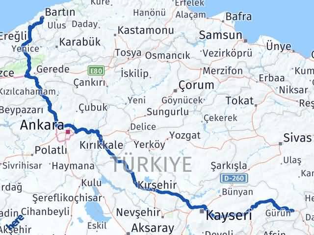 Bartın Gürün Sivas Arası Kaç Km - Yol Haritası