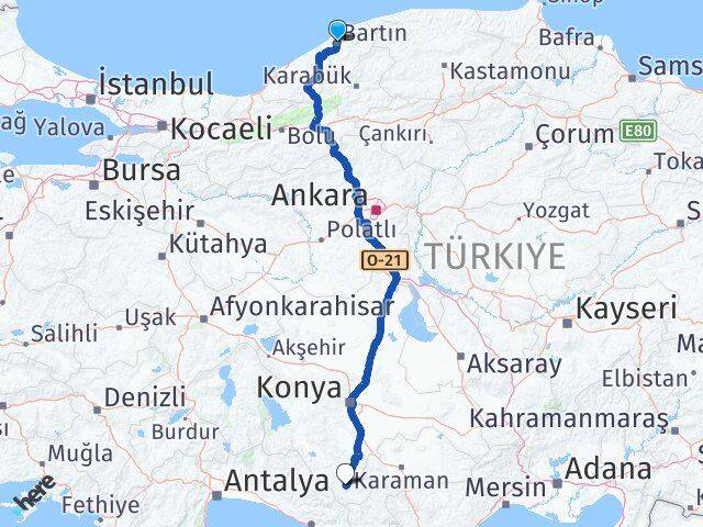 Bartın Hadim Konya Arası Kaç Km - Yol Haritası