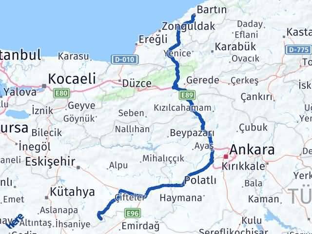 Bartın Han Eskişehir Arası Kaç Km - Yol Haritası