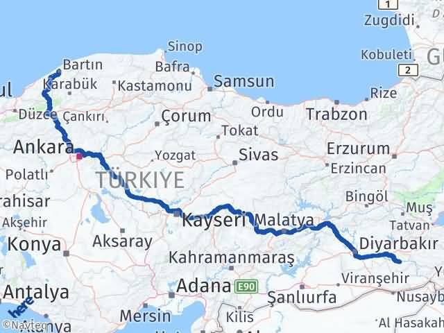 Bartın Hasankeyf Batman Arası Kaç Km - Yol Haritası