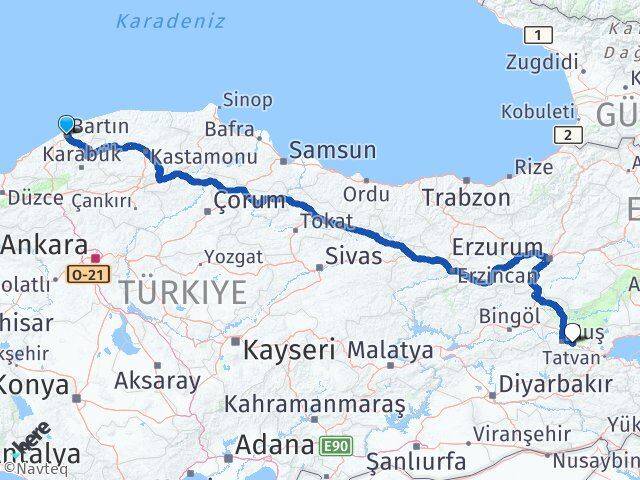 Bartın Hasköy Muş Arası Kaç Km - Yol Haritası