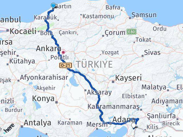 Bartın Hassa Hatay Arası Kaç Km - Yol Haritası
