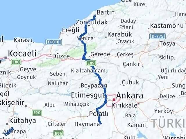 Bartın Haymana Ankara Arası Kaç Km - Yol Haritası