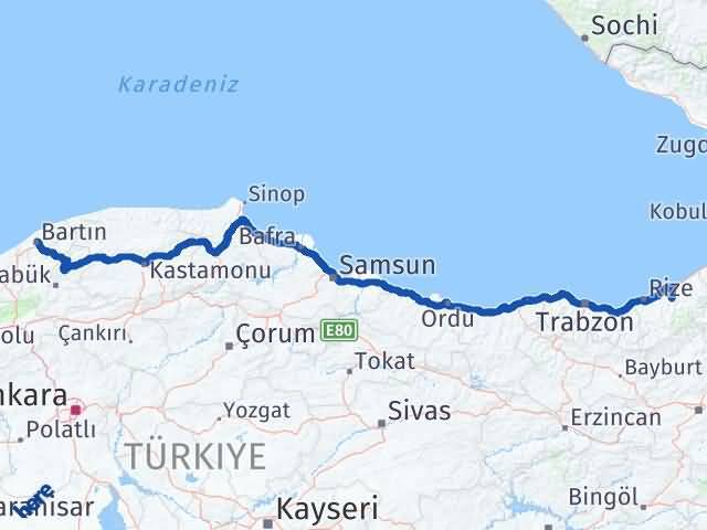 Bartın Hemşin Rize Arası Kaç Km - Yol Haritası
