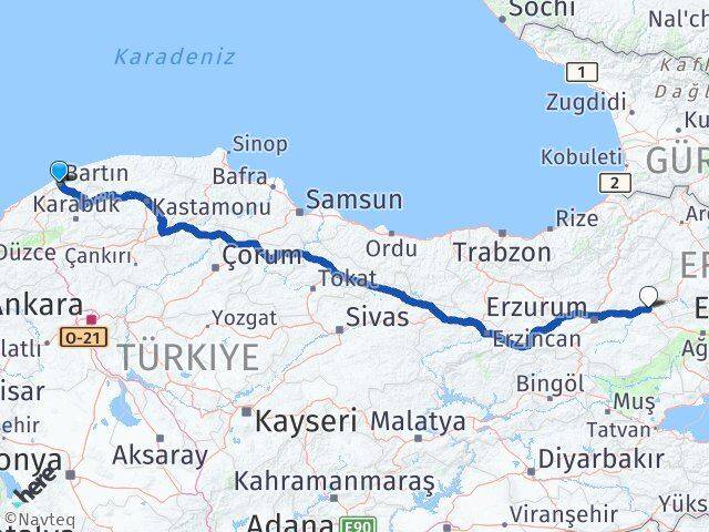Bartın Horasan Erzurum Arası Kaç Km - Yol Haritası