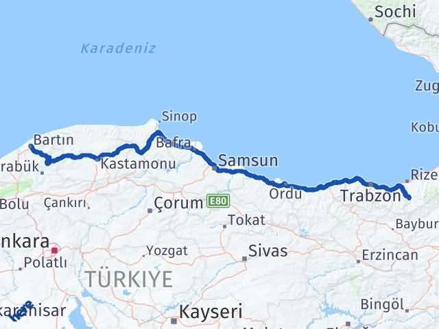 Bartın İkizdere Rize Arası Kaç Km - Yol Haritası