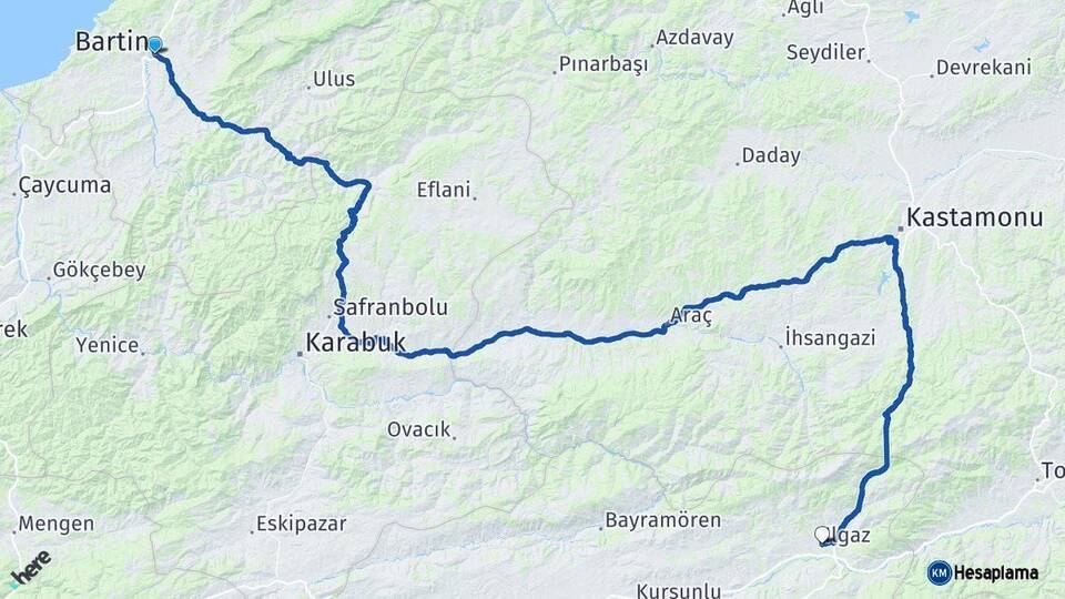 Bartın Ilgaz Çankırı Arası Kaç Km - Yol Haritası