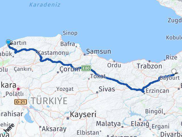 Bartın İspir Erzurum Arası Kaç Km - Yol Haritası