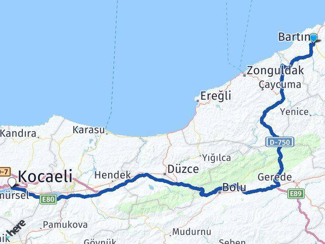 Bartın İzmit Kocaeli Arası Kaç Km - Yol Haritası