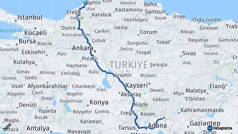 Bartın Kadirli Osmaniye Arası Kaç Km - Yol Haritası