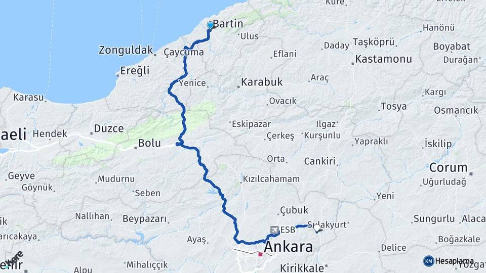 Bartın Kalecik Ankara Arası Kaç Km - Yol Haritası