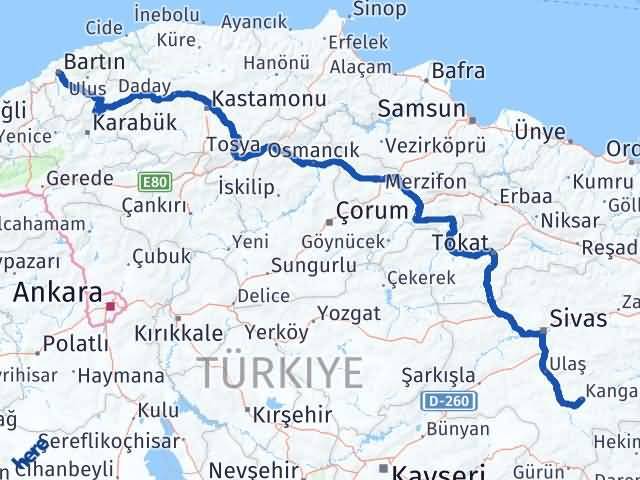Bartın Kangal Sivas Arası Kaç Km - Yol Haritası