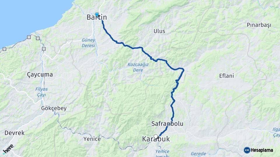 Bartın Karabük Arası Kaç Km - Yol Haritası