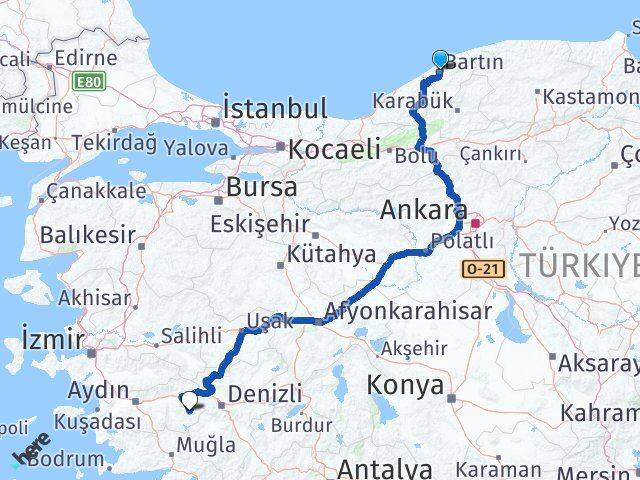 Bartın Karacasu Aydın Arası Kaç Km - Yol Haritası