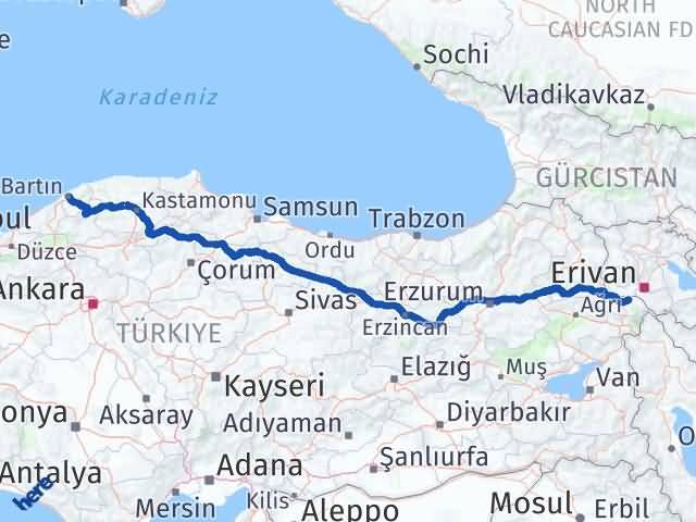 Bartın Karakoyunlu Iğdır Arası Kaç Km - Yol Haritası
