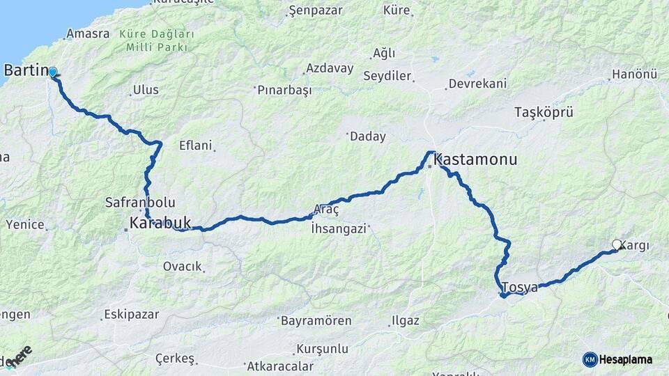 Bartın Kargı Çorum Arası Kaç Km - Yol Haritası