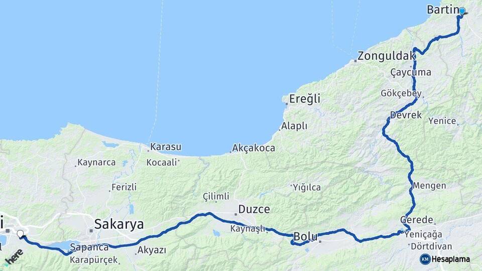 Bartın Kartepe Kocaeli Arası Kaç Km - Yol Haritası