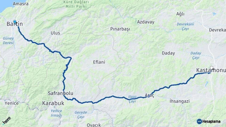 Bartın Kastamonu Arası Kaç Km - Yol Haritası