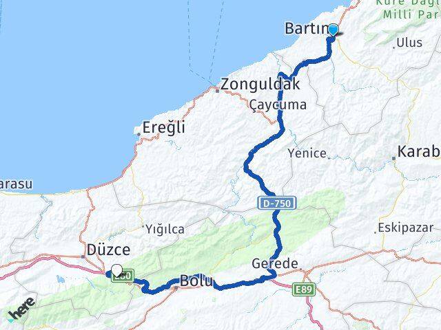 Bartın Kaynaşlı Düzce Arası Kaç Km - Yol Haritası