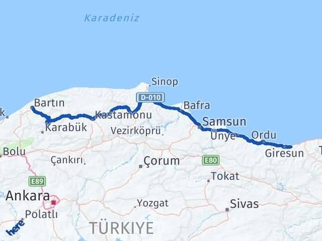 Bartın Keşap Giresun Arası Kaç Km - Yol Haritası