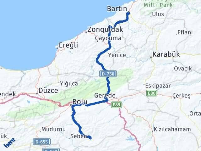 Bartın Kıbrıscık Bolu Arası Kaç Km - Yol Haritası