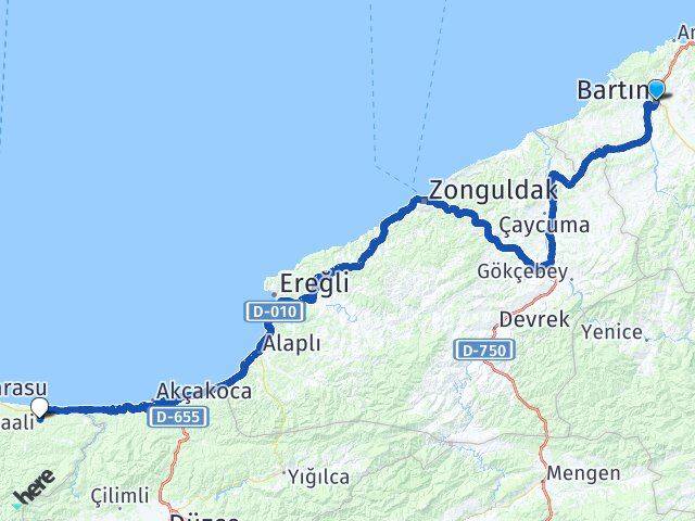 Bartın Kocaali Sakarya Arası Kaç Km - Yol Haritası
