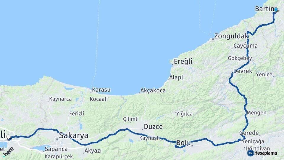Bartın Kocaeli Arası Kaç Km - Yol Haritası