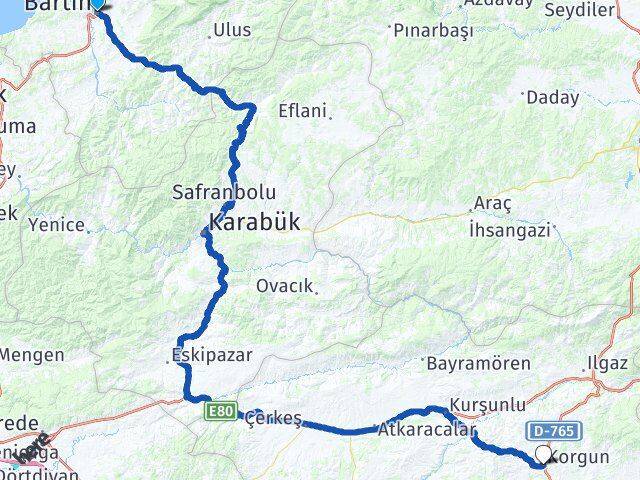 Bartın Korgun Çankırı Arası Kaç Km - Yol Haritası