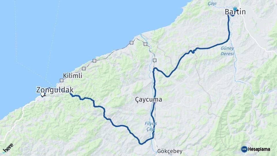 Bartın Kozlu Zonguldak Arası Kaç Km - Yol Haritası